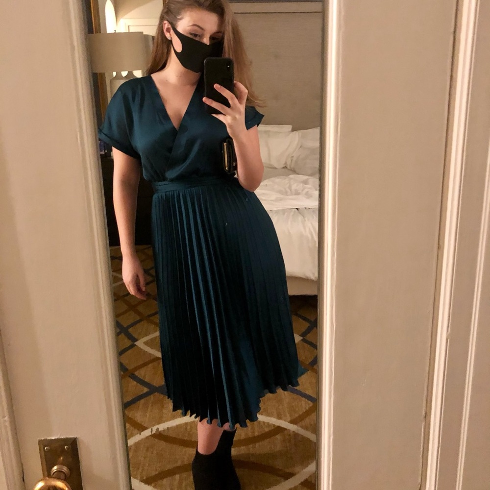 Emerald Green Midi Pleated Dress